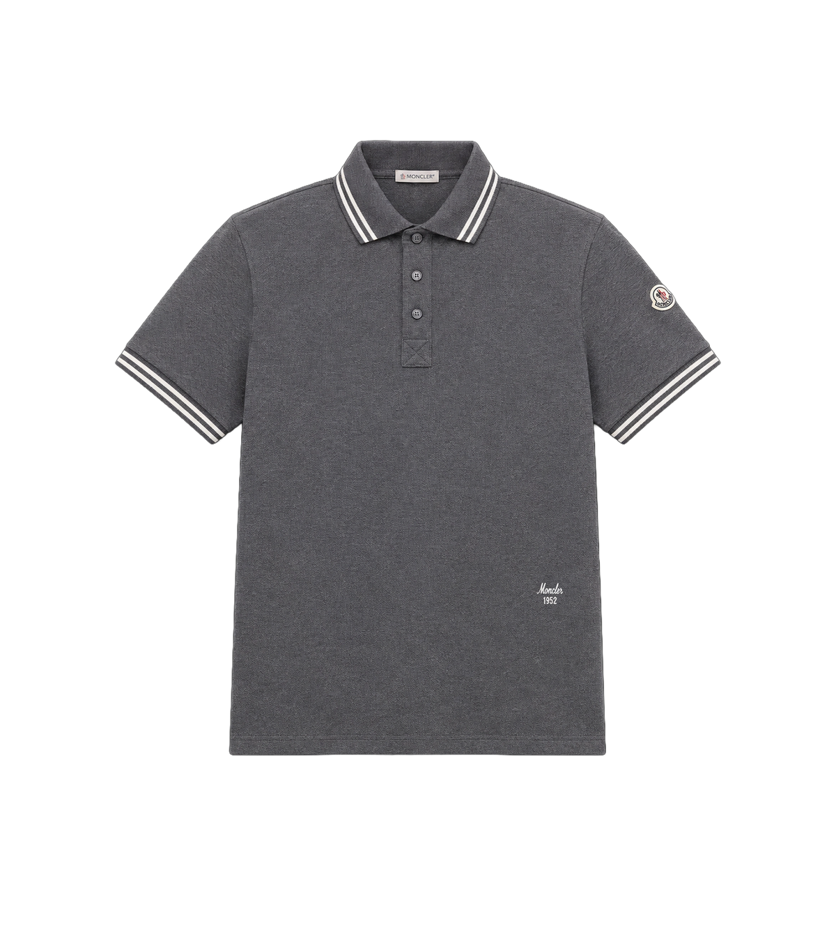 Striped Trim Cotton Piqué Polo Shirt Dark Grey