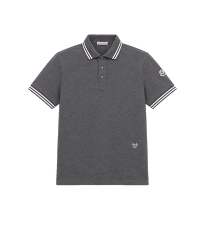 Striped Trim Cotton Piqué Polo Shirt Dark Grey