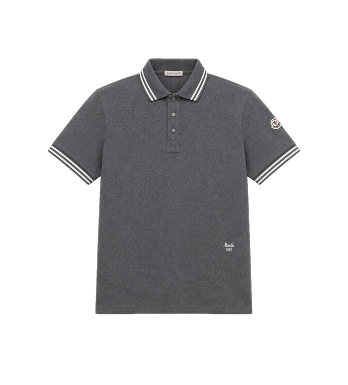 Striped Trim Cotton Piqué Polo Shirt Dark Grey