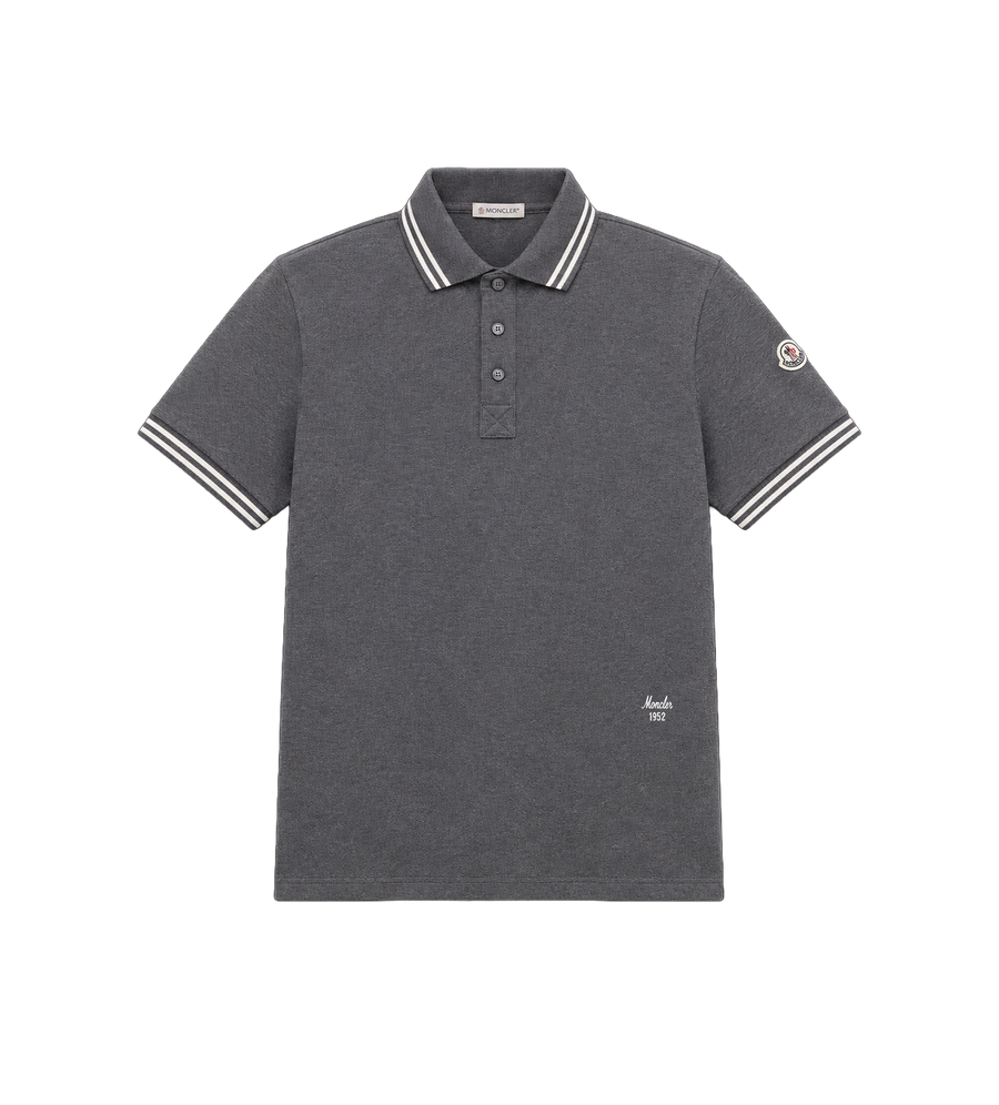 Striped Trim Cotton Piqué Polo Shirt Dark Grey