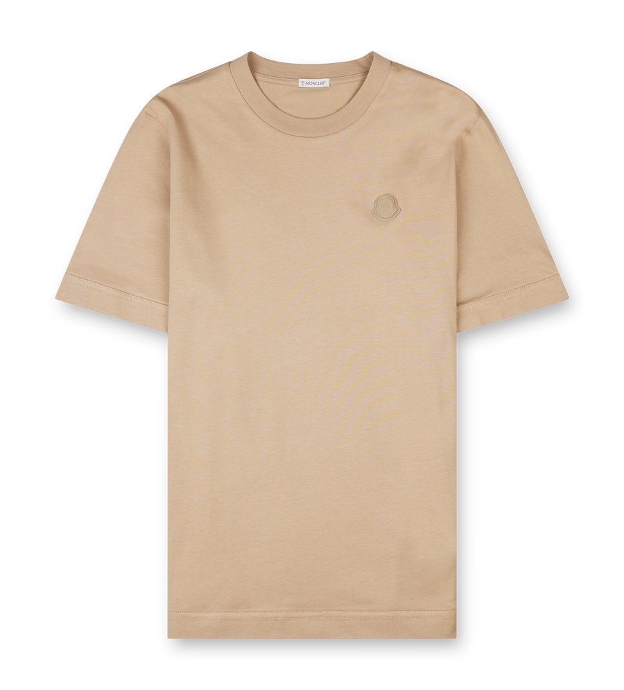 Moncler Logo Patch Cotton T-Shirt in Light Beige