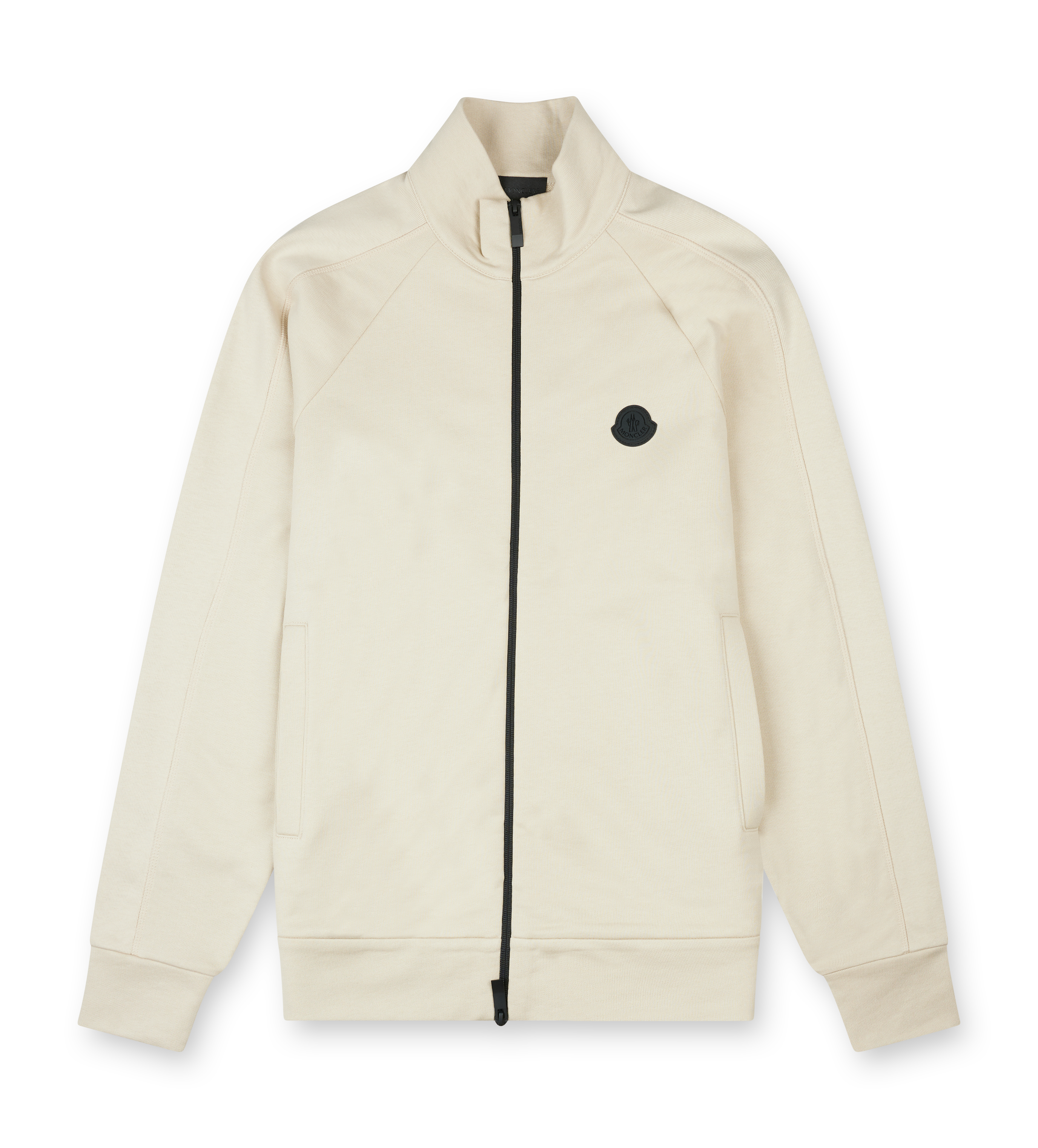 Moncler beige zip-up cotton jacket with raglan sleeves and chest logo patch