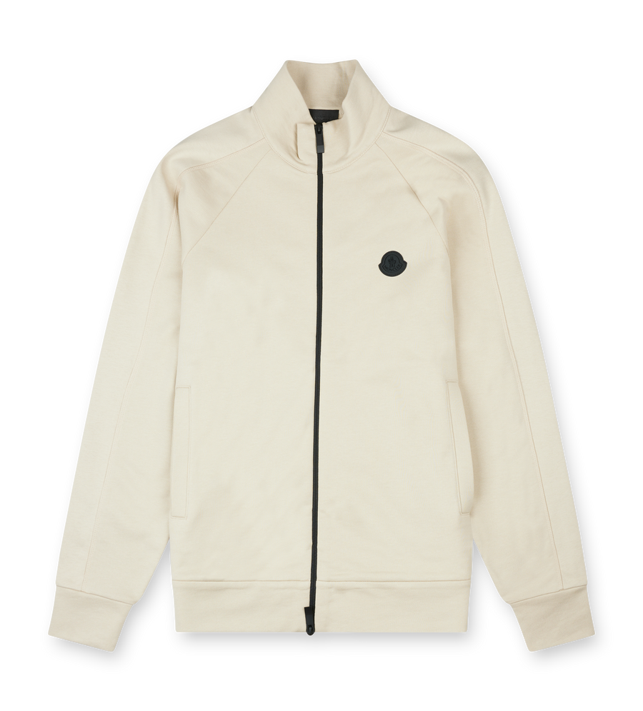 Moncler beige zip-up cotton jacket with raglan sleeves and chest logo patch