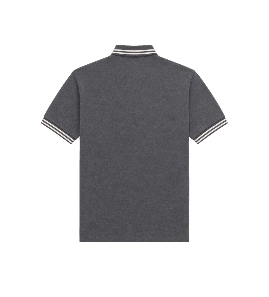 Striped Trim Cotton Piqué Polo Shirt Dark Grey
