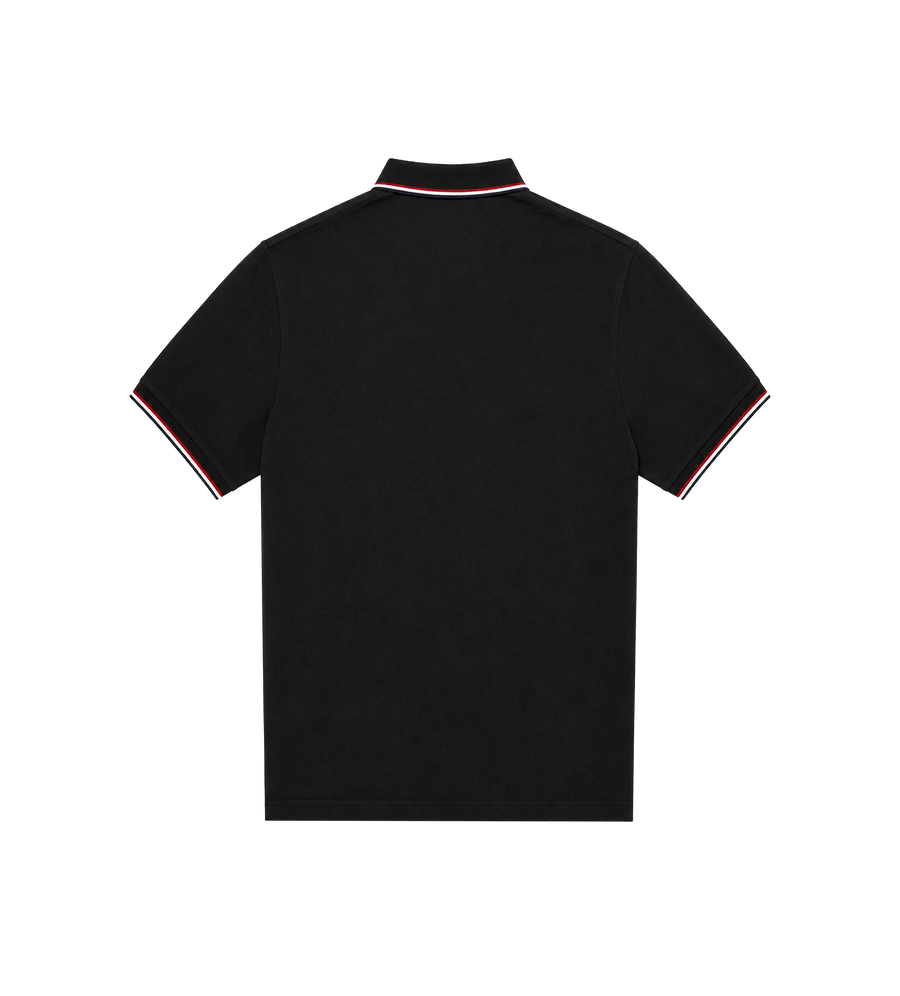 Tricolour-Trimmed Piqué Polo Shirt in Black