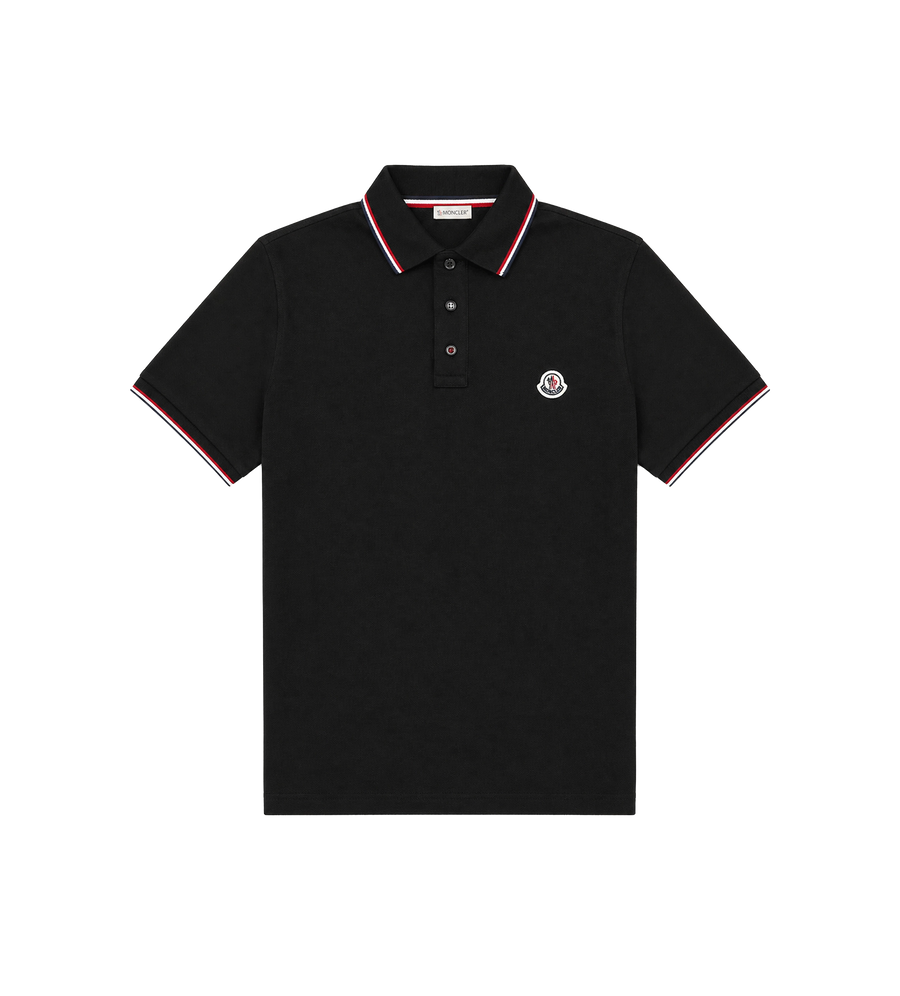 Tricolour-Trimmed Piqué Polo Shirt in Black