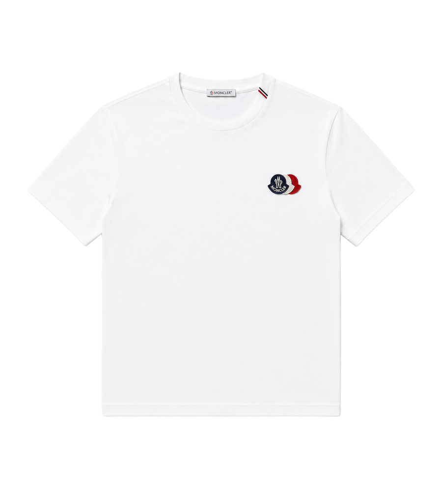 Moncler Tricolor Logo Embroidery T-shirt in White