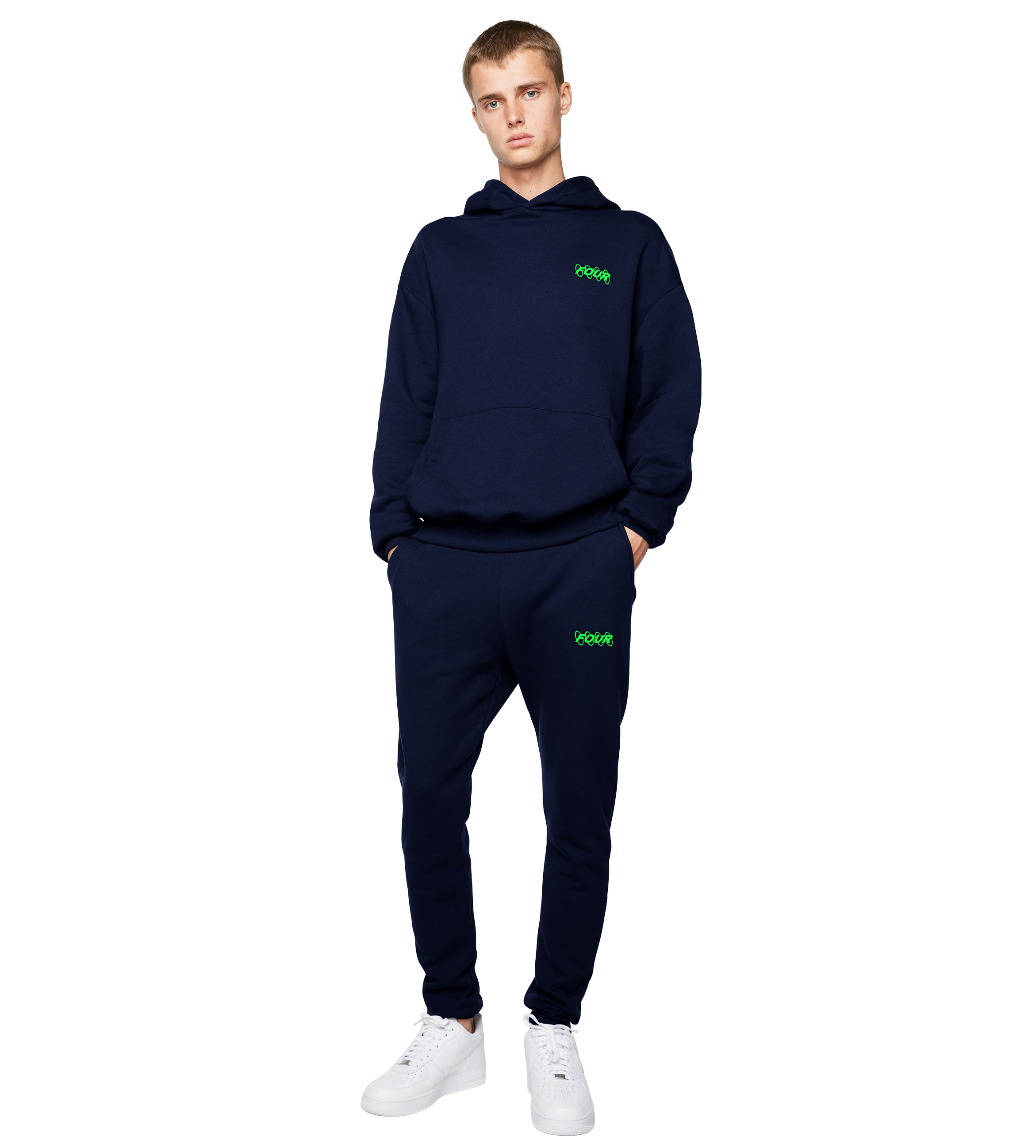 Neon Green Circles Logo Sweatpants Marine Blue FOUR Amsterdam