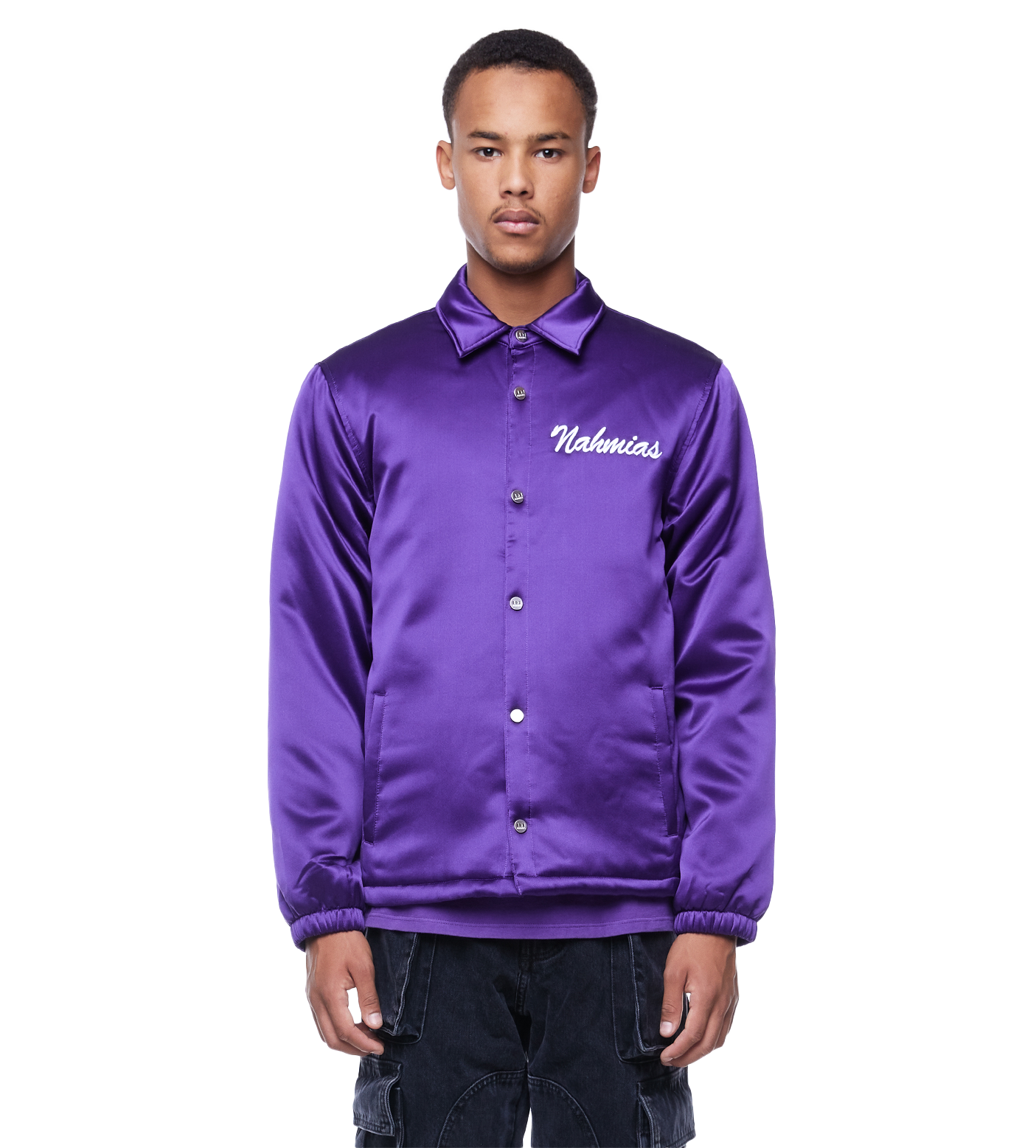 Slogan-Print Shirt Jacket Purple