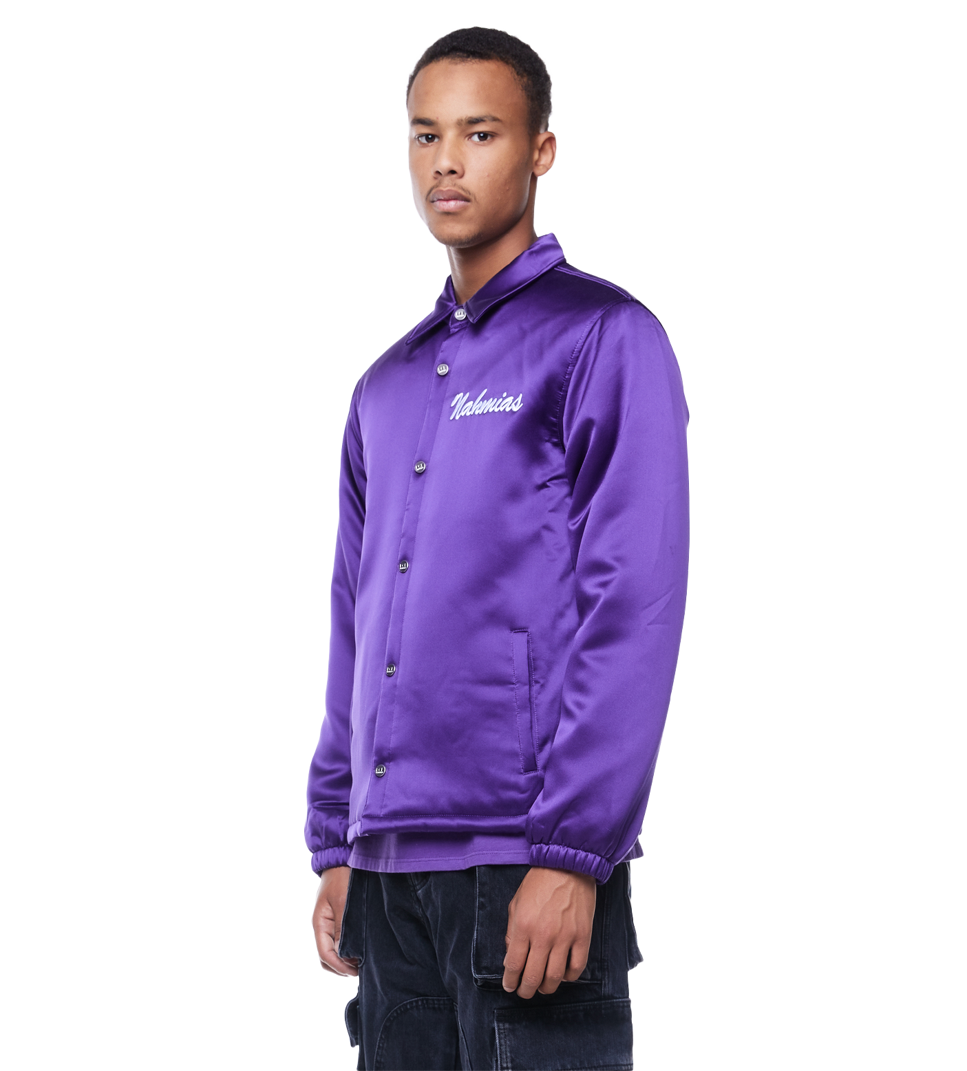 Slogan-Print Shirt Jacket Purple