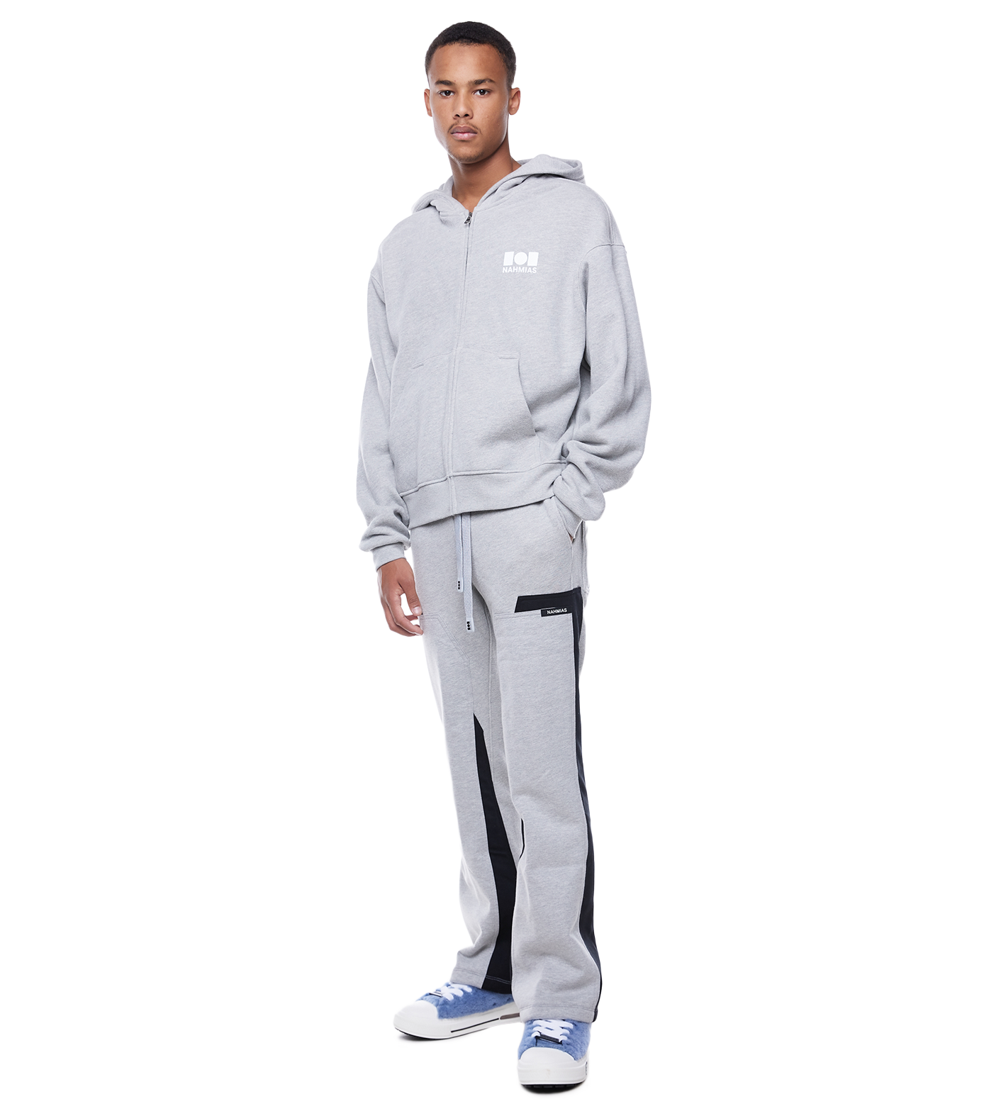 Logo Zip Up Hoodie Grey
