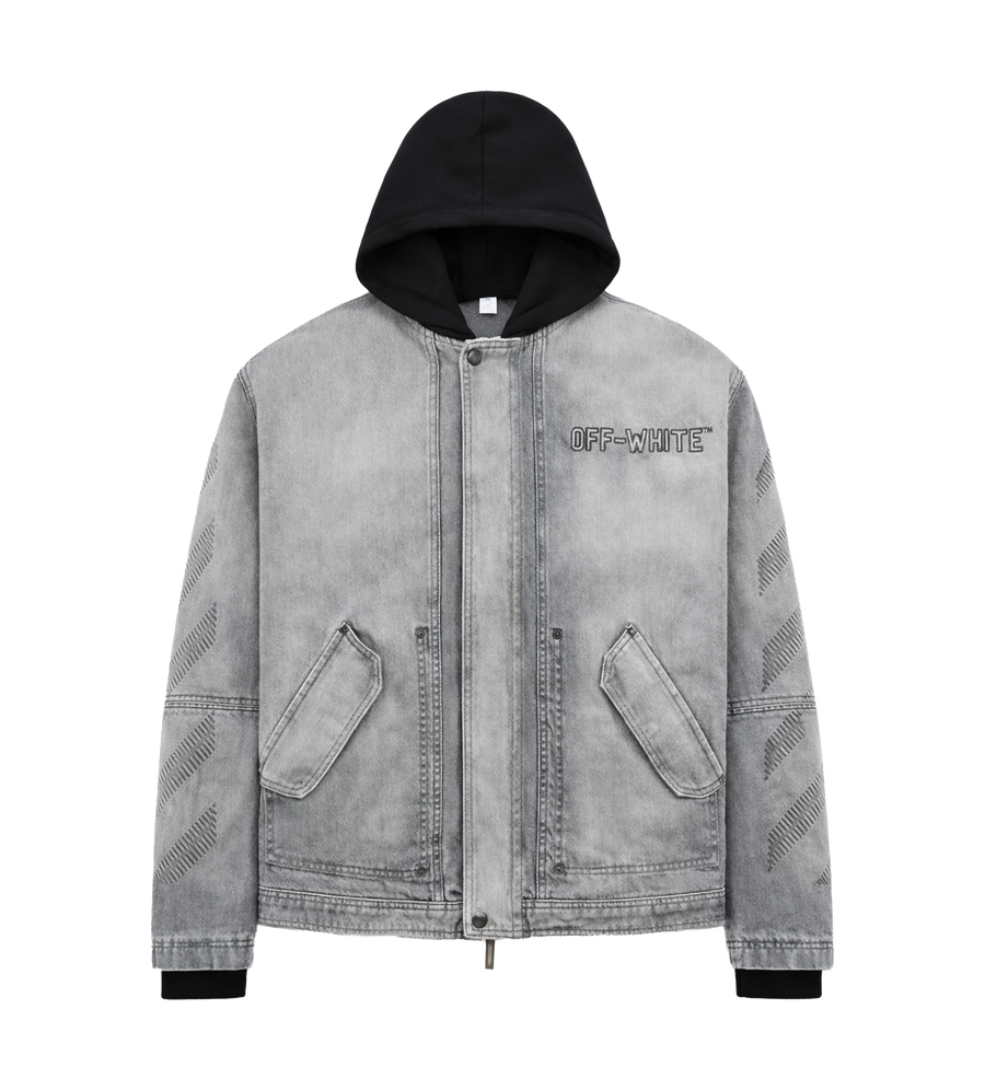 Off-White Hooded Denim Jacket in Grey