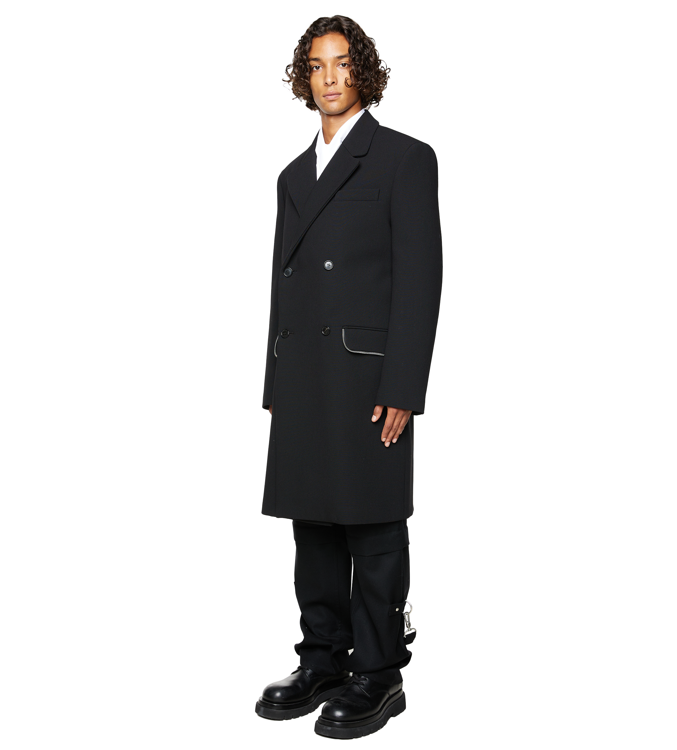 Zip Detail Virgin Wool Coat Black