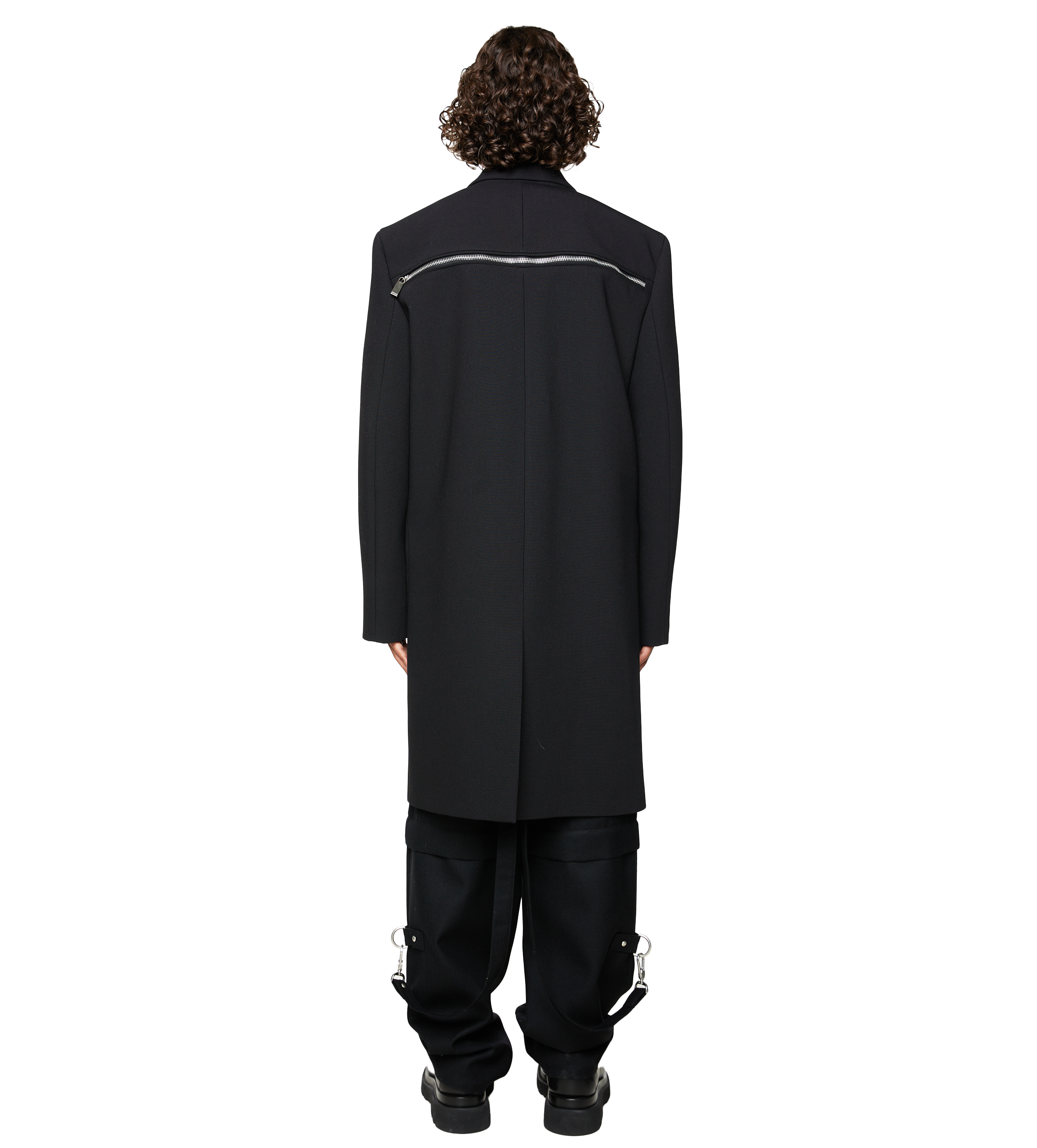 Zip Detail Virgin Wool Coat Black