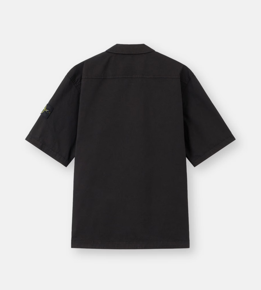 Stone Island Stretch Organic Cotton Twill Short-Sleeve Shirt in Black