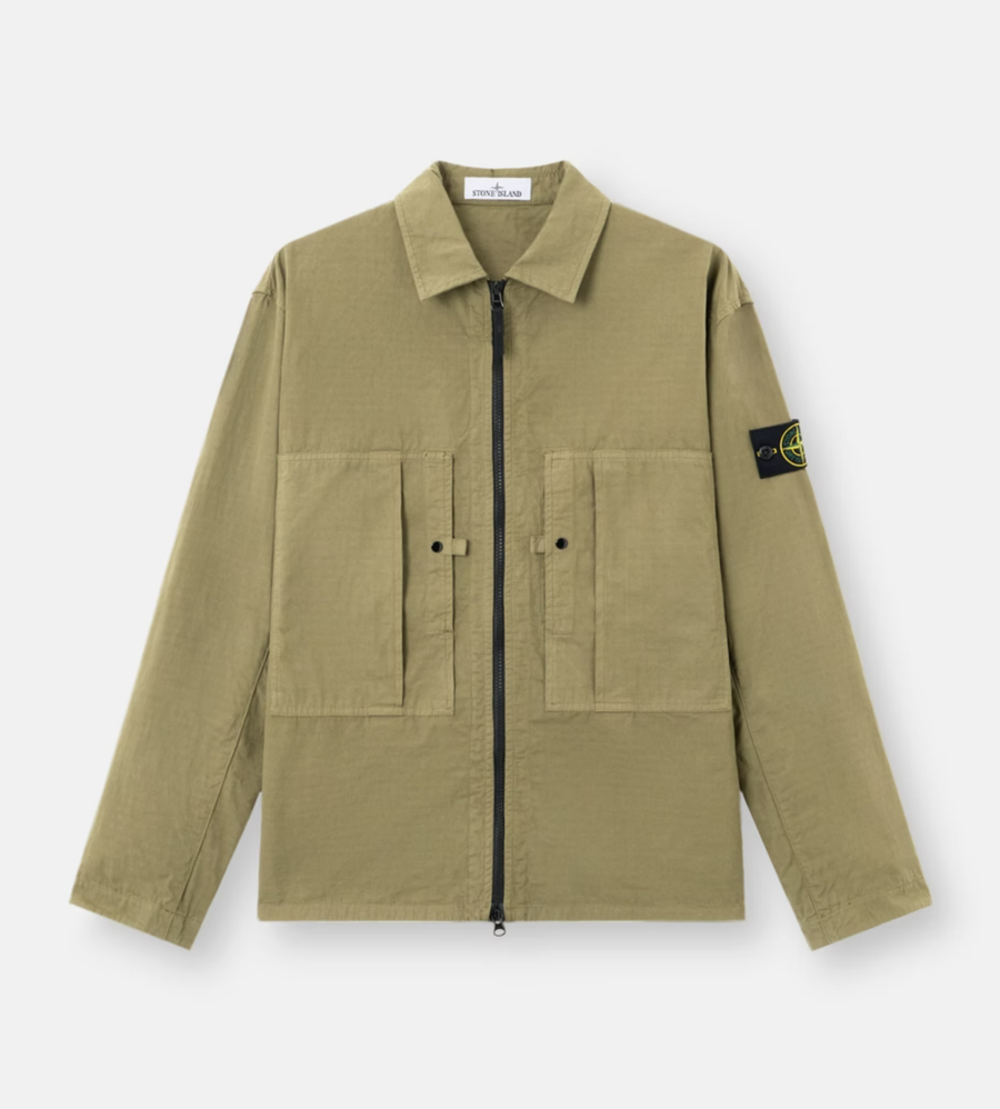 Stone Island Mercerised Organic Cotton Ripstop Overshirt in Military Green