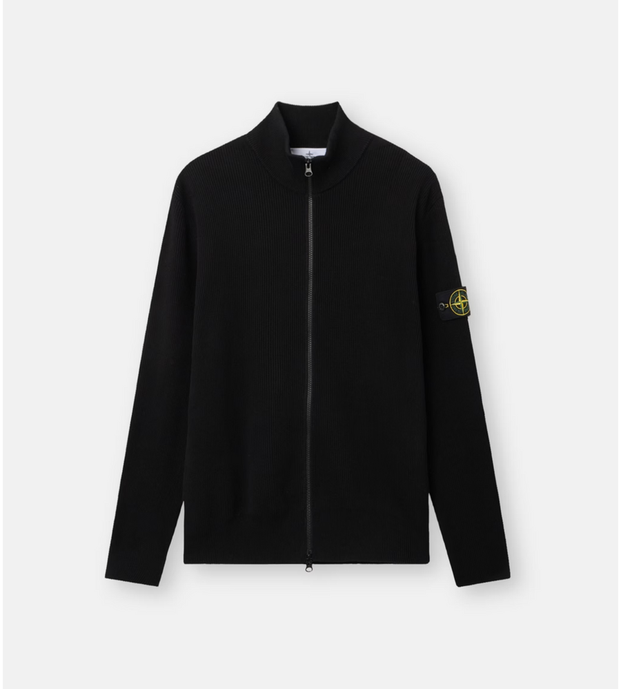 Stone Island Ribbed Soft Organic Cotton Zip-Up Jumper in Black