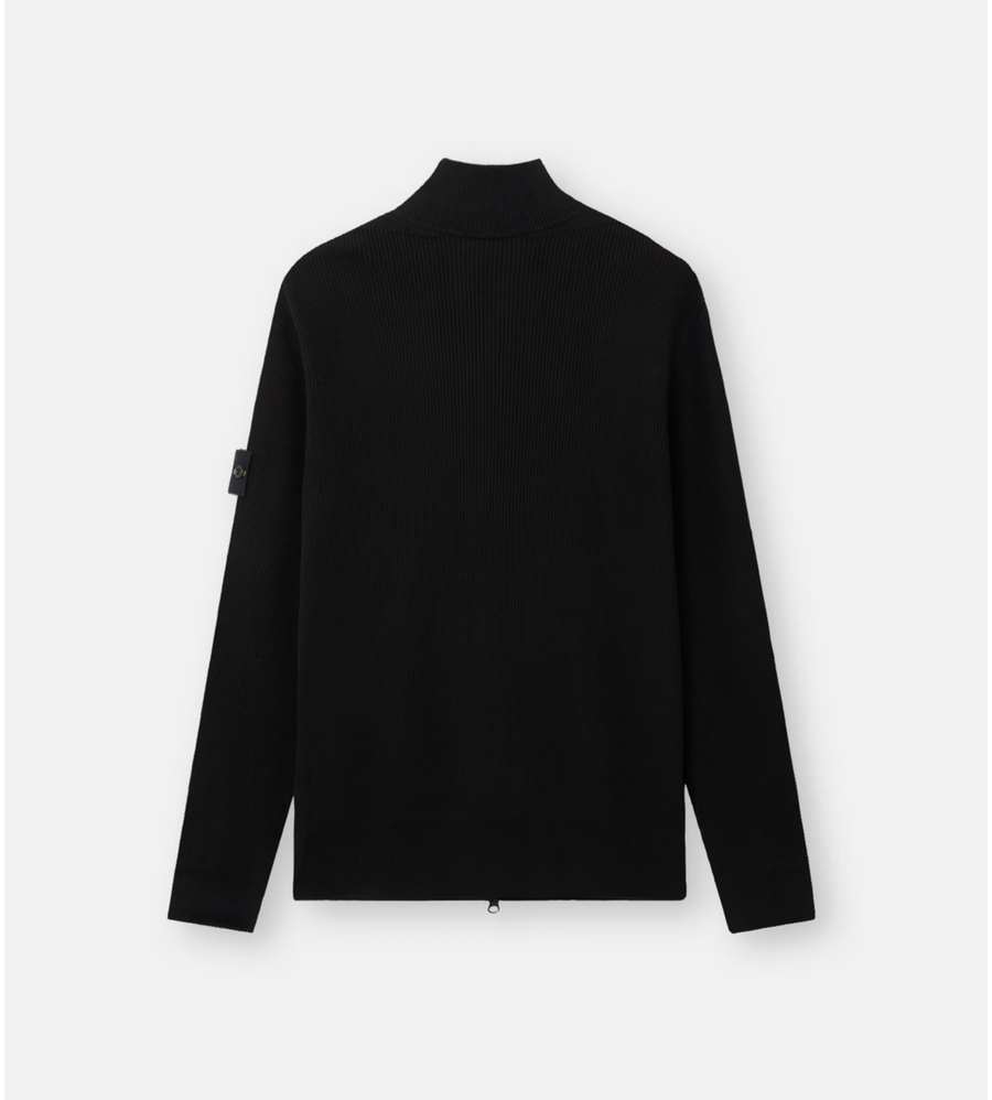 Stone Island Ribbed Soft Organic Cotton Zip-Up Jumper in Black