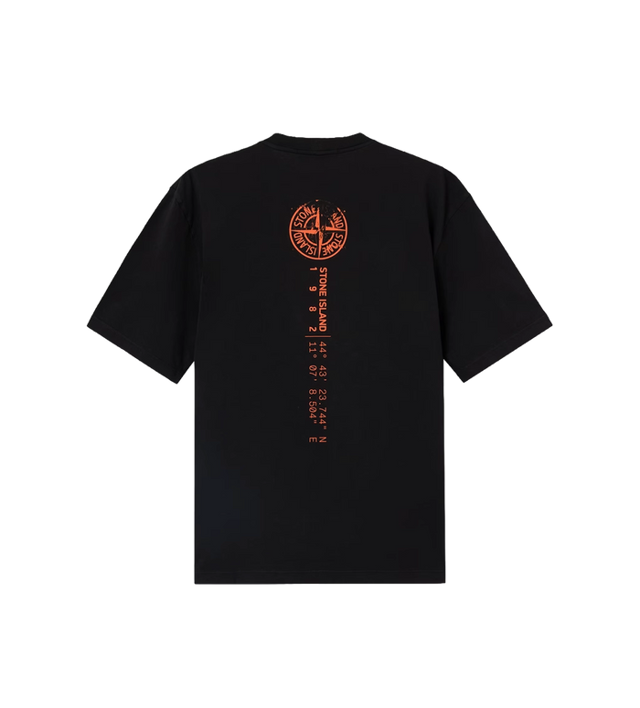 Biologisch katoenen jersey verticale plaatsing T-shirt zwart