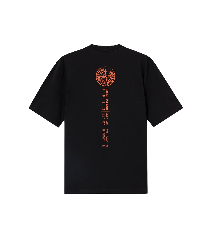 Biologisch katoenen jersey verticale plaatsing T-shirt zwart