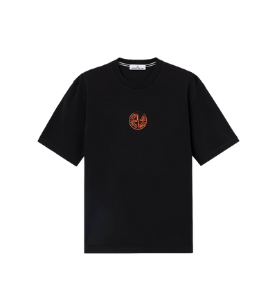 Biologisch katoenen jersey verticale plaatsing T-shirt zwart