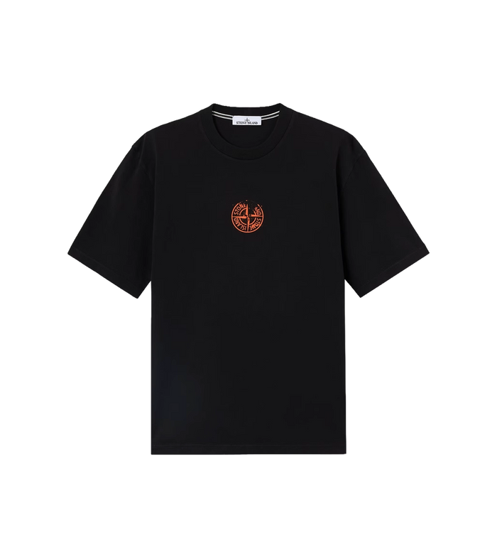 Biologisch katoenen jersey verticale plaatsing T-shirt zwart