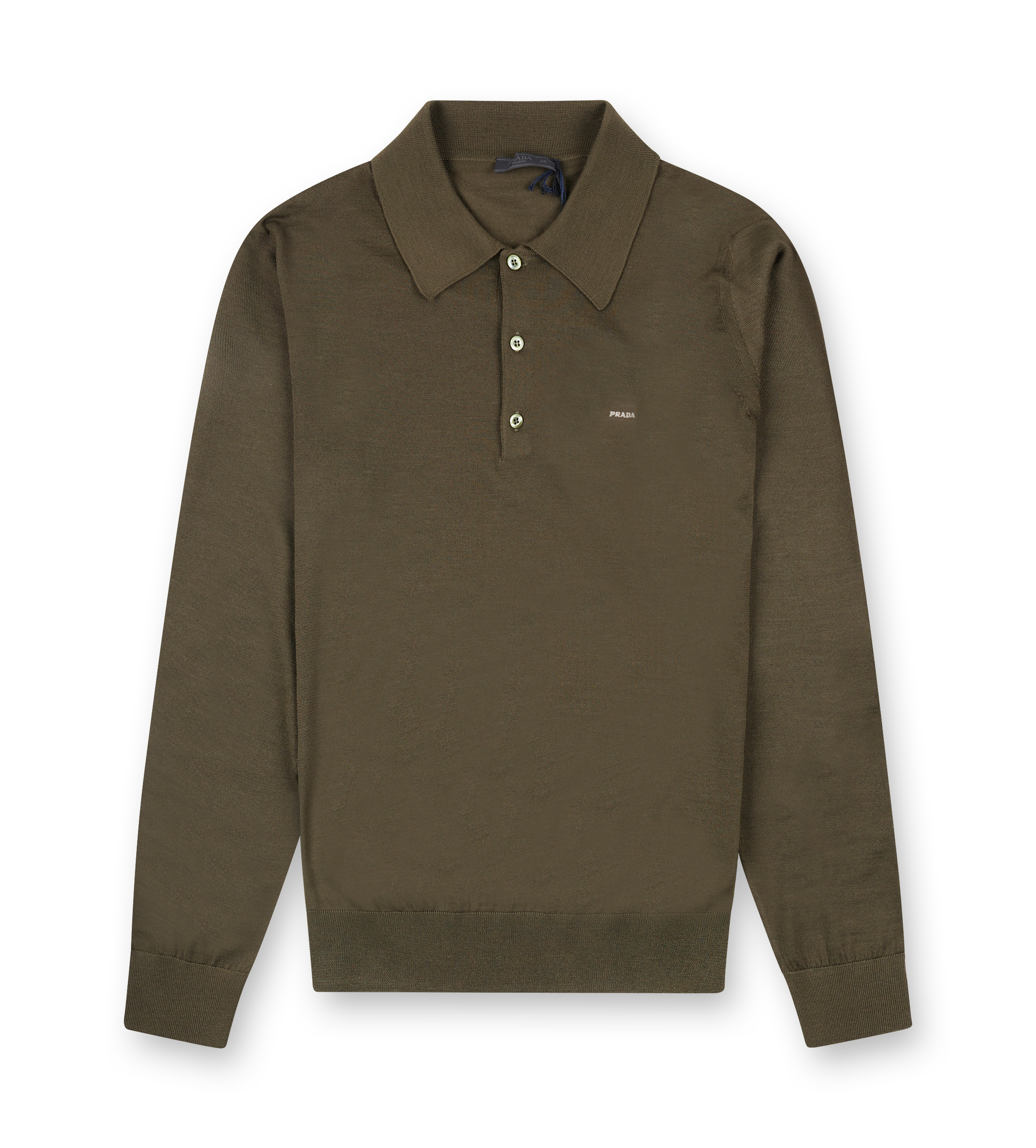 Prada Long-Sleeved Superfine Wool Polo Shirt in Military Green