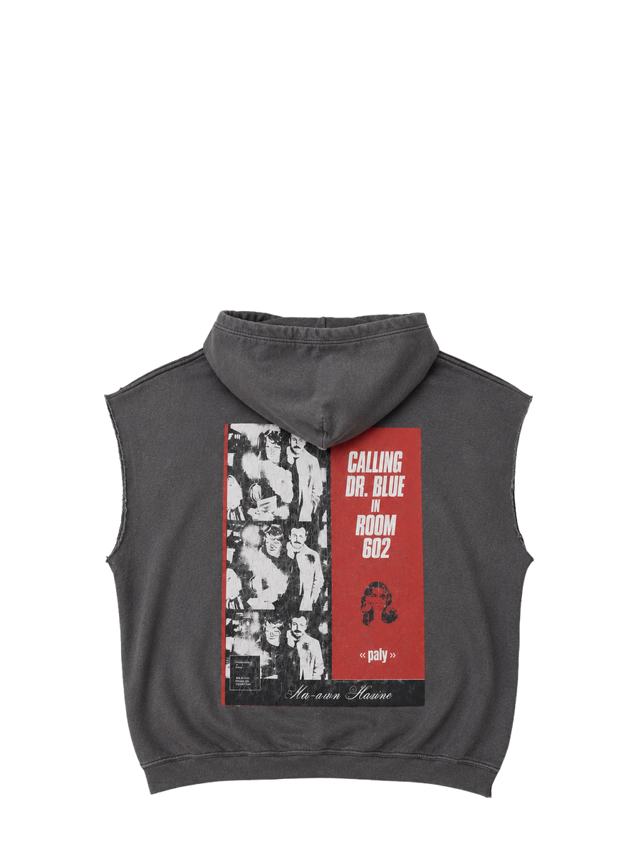Paly Dr. Blue Cut Off Hoodie in Grey