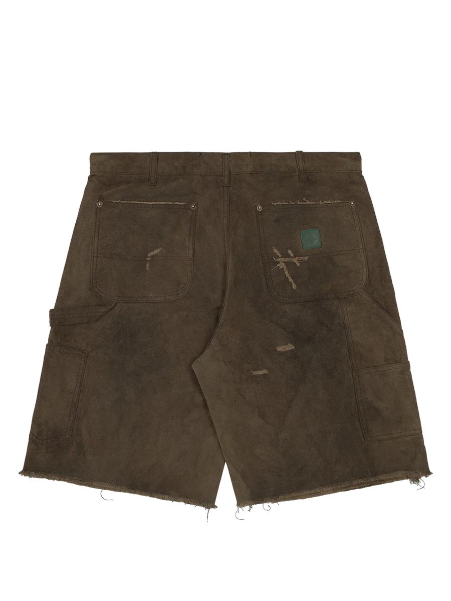 Paly Sinned 4 Nothing Waxed Canvas Double Knee Shorts in Brown