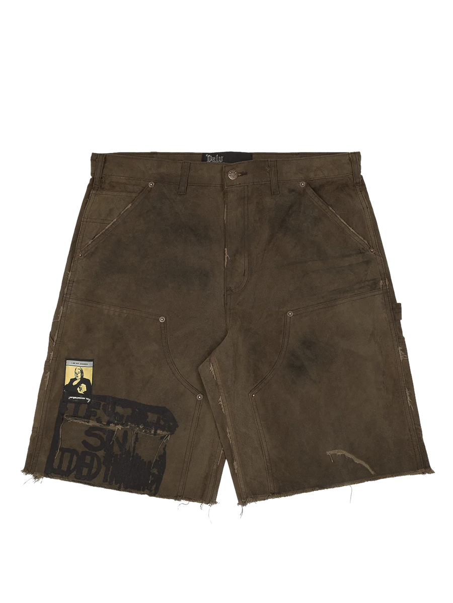 Paly Sinned 4 Nothing Waxed Canvas Double Knee Shorts in Brown