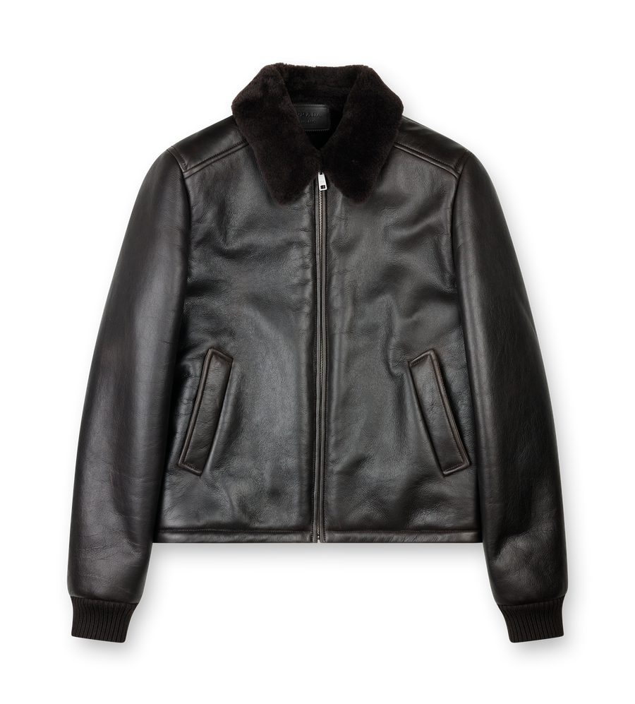 Prada Leather Shearling Jacket in Black