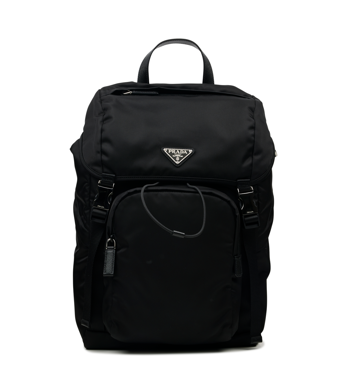 Re-Nylon and Saffiano Leather Backpack in Black