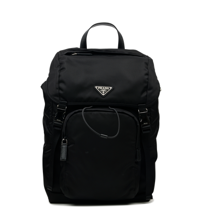 Re-Nylon and Saffiano Leather Backpack in Black
