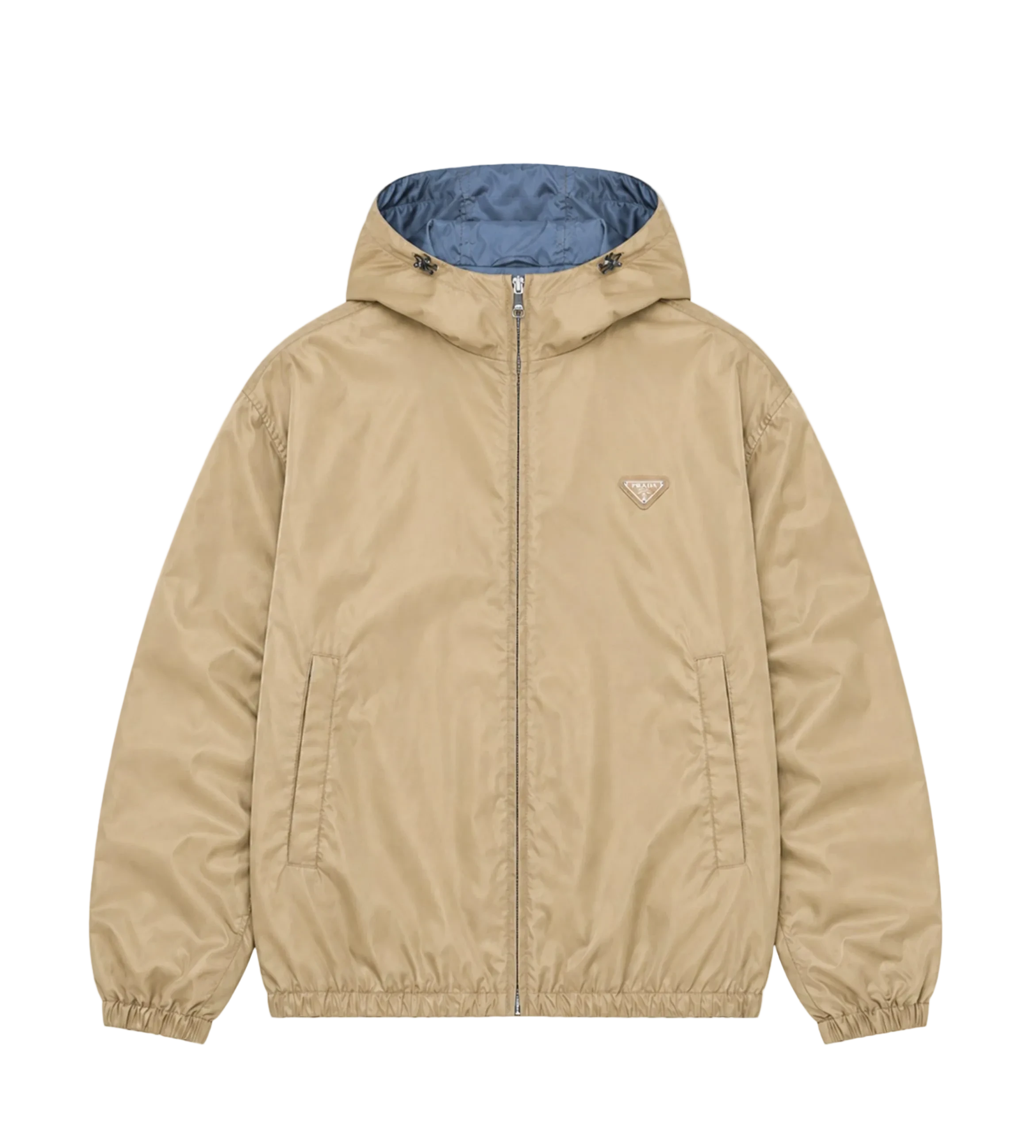 Prada Reversible Re-Nylon Jacket in Camel/ Aviation Blue
