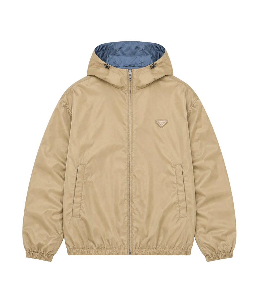 Prada Reversible Re-Nylon Jacket in Camel/ Aviation Blue