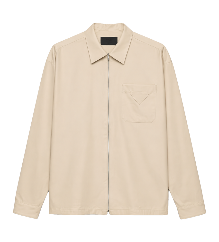 Prada Cotton ZIp Up Shirt in Sand Beige