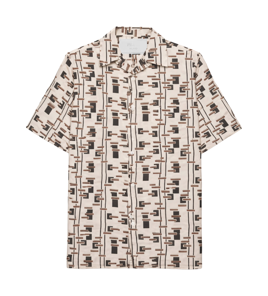 Prada Printed Cotton-Blend Shirt in Natural/Burgundy