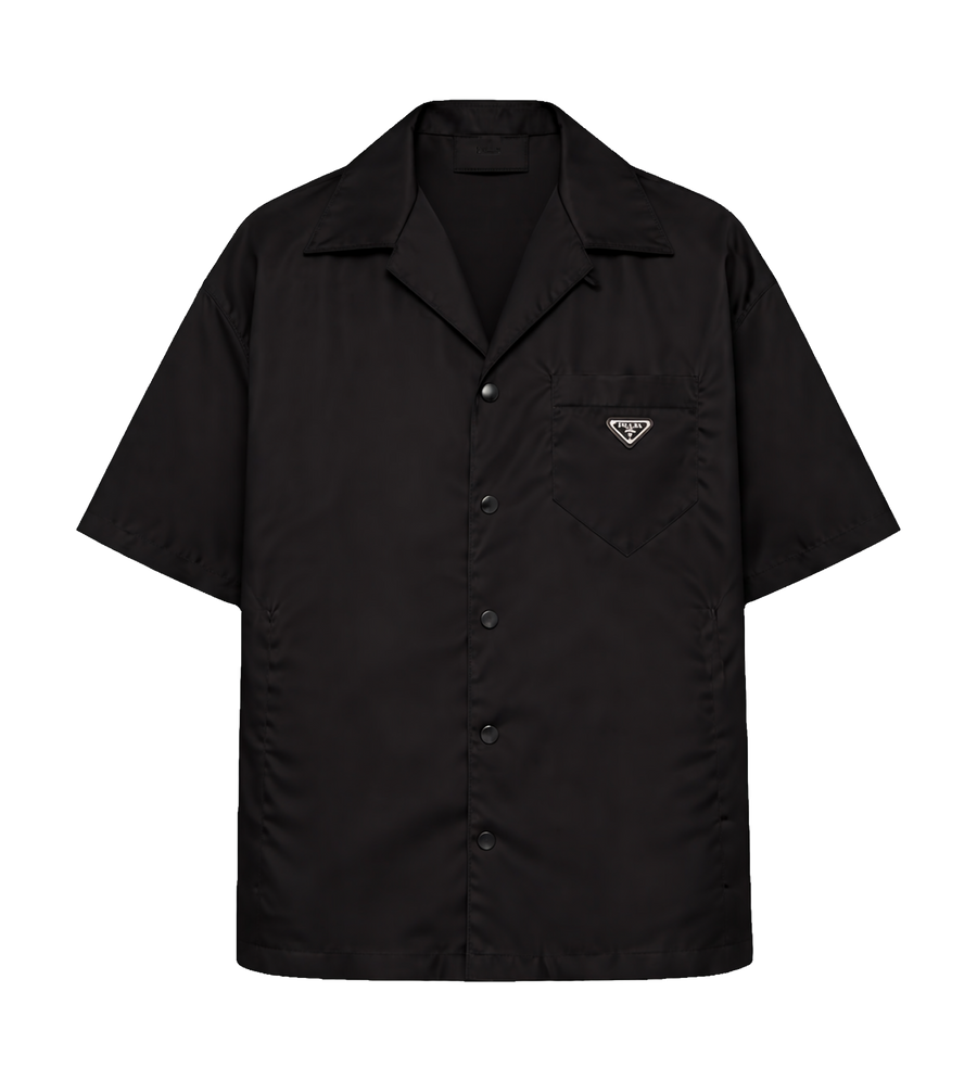 Prada Stretch Cotton Polo Shirt with Re-Nylon Details in Black Prada Stretch Cotton Polo Shirt with Re-Nylon Details in Black