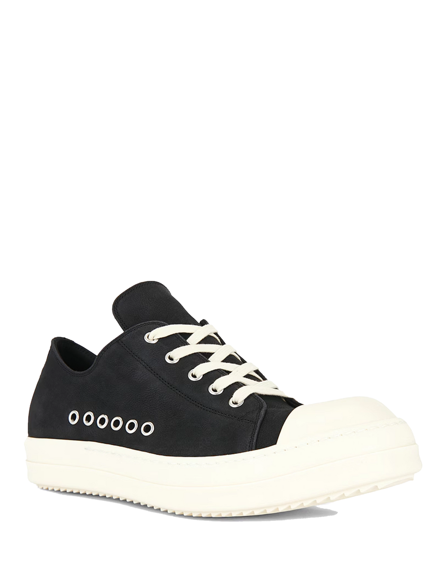 Rick Owens Leather Lace-Up Sneakers in Black