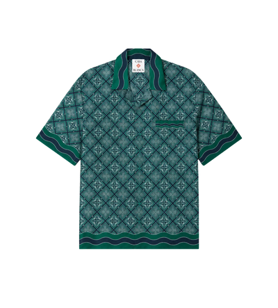 Radiating Monogram Silk Short Sleeve Shirt Green