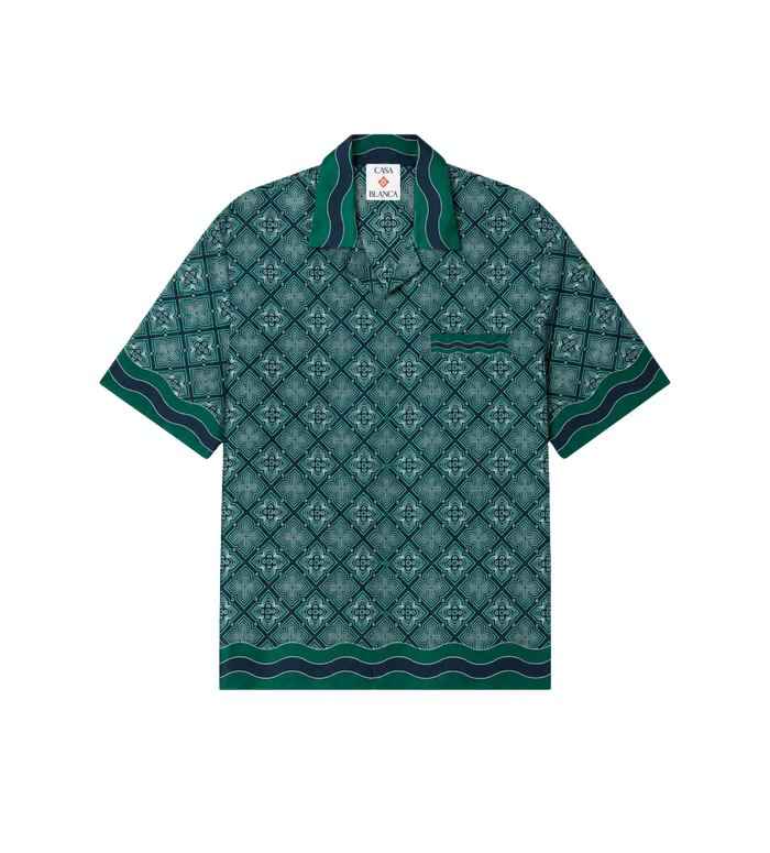 Radiating Monogram Silk Short Sleeve Shirt Green