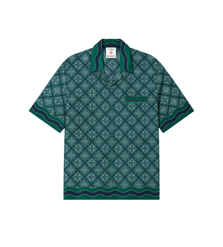 Radiating Monogram Silk Short Sleeve Shirt Green