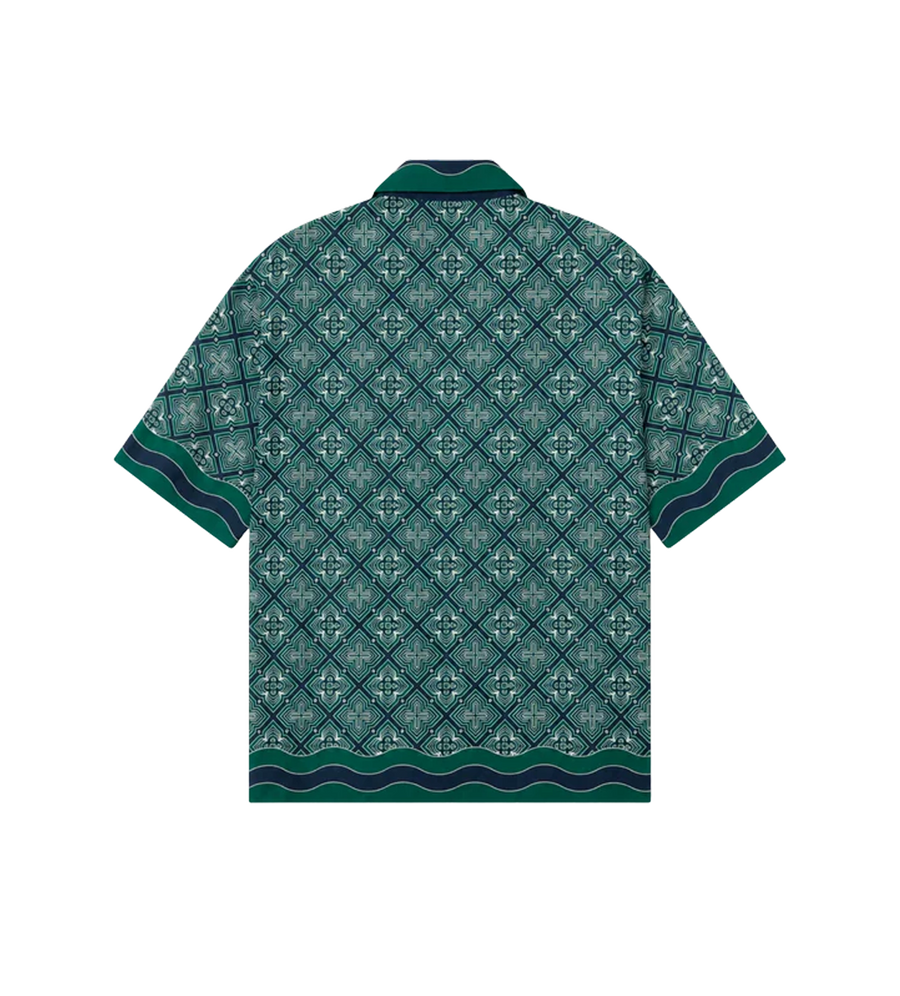 Radiating Monogram Silk Short Sleeve Shirt Green