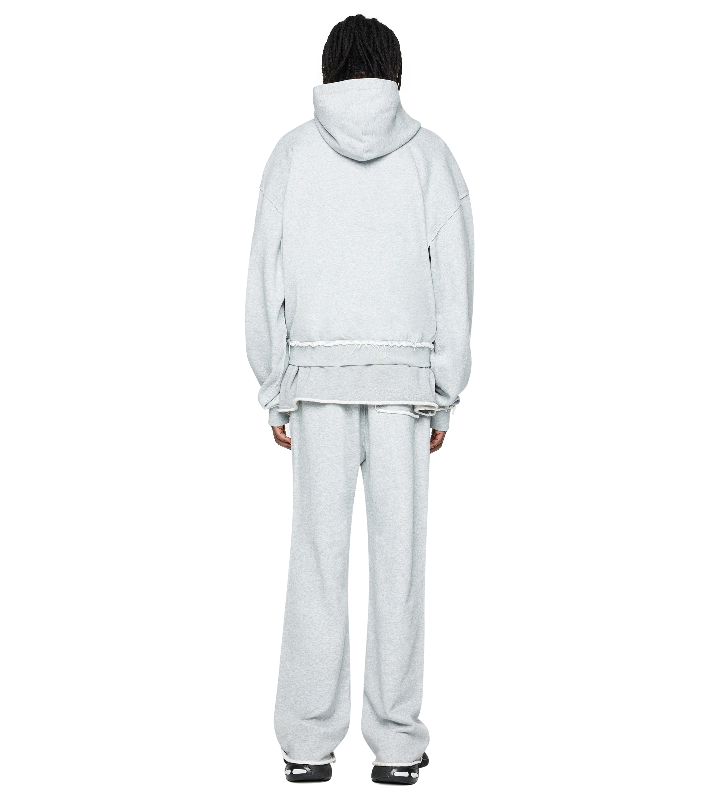 Raw Edge Zip Up Hoodie Grey Melange