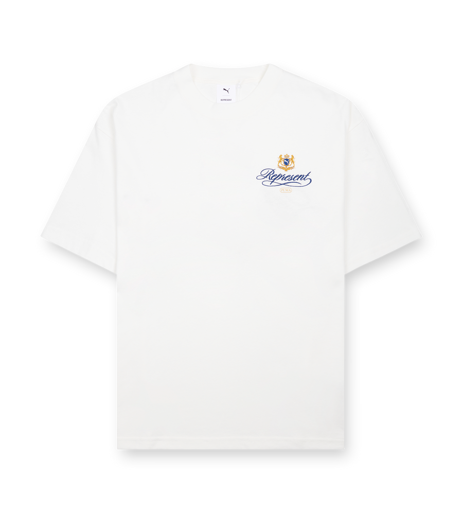 Represent X Puma Graphic T-Shirt Shoji white cotton tee featuring dual chest and back prints in slightly oversized fit.