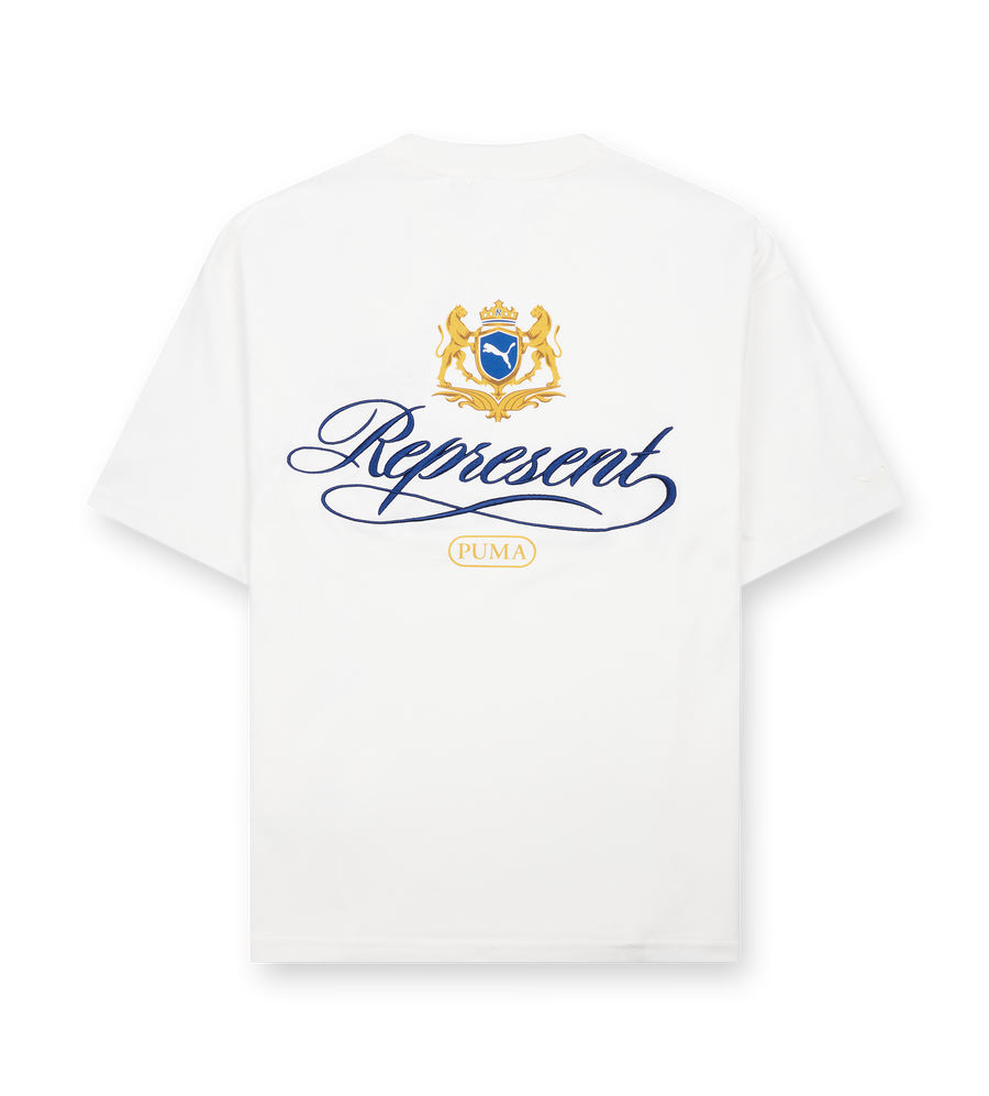 Represent X Puma Graphic T-Shirt Shoji white cotton tee featuring dual chest and back prints in slightly oversized fit.