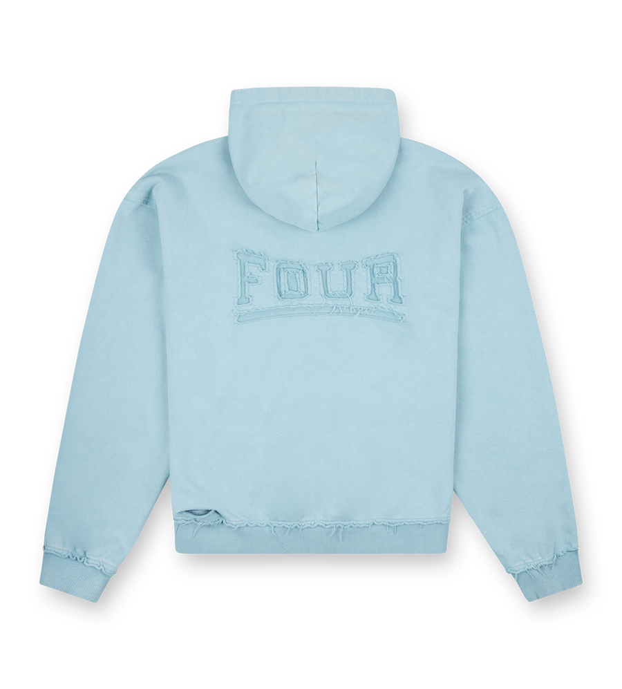 Destroyed Hoodie Washed Aqua Gray