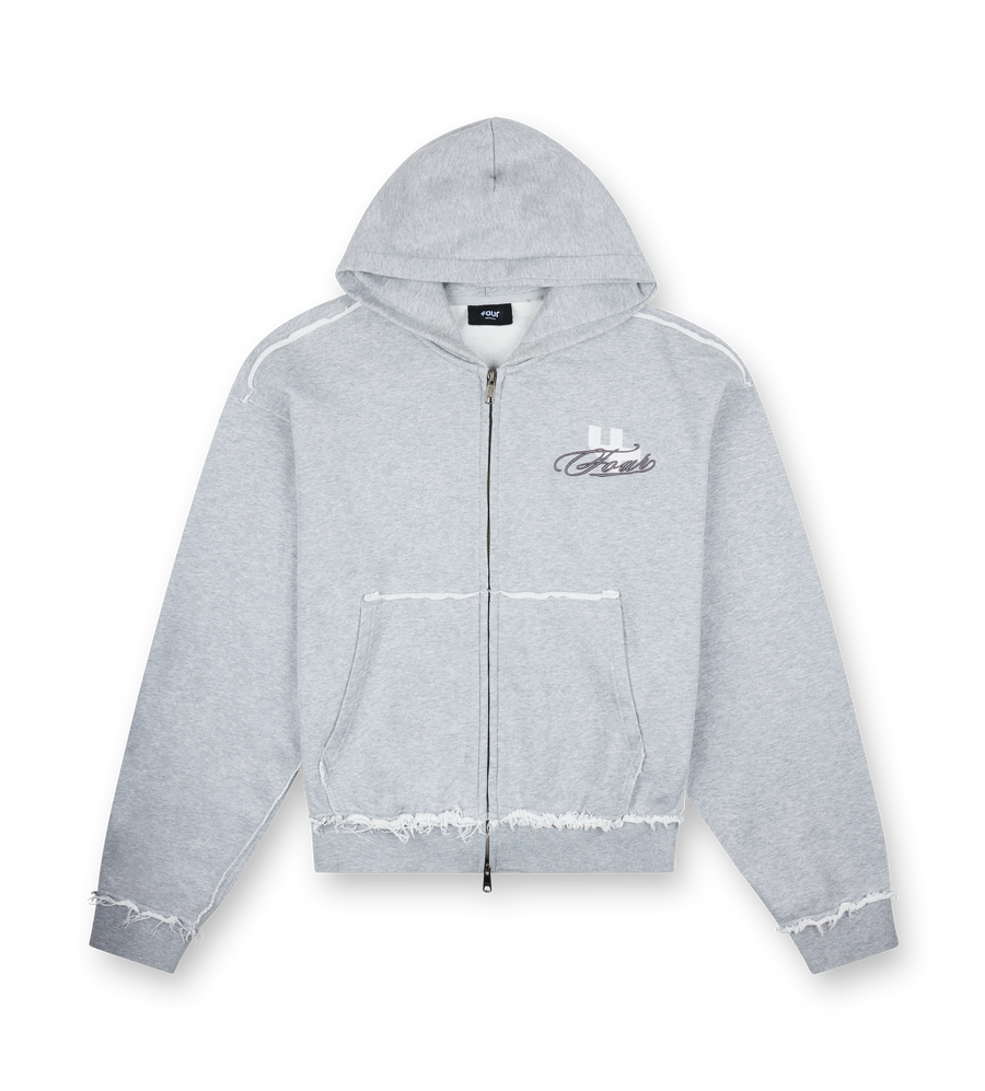 Raw Edge Zip Up Hoodie Grey Melange