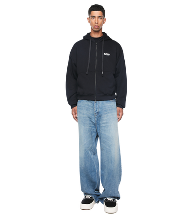 Logo Boxy Zip Up Hoodie Black