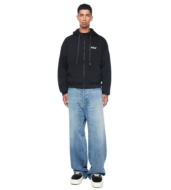 Logo Boxy Zip Up Hoodie Black